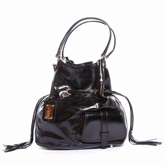 Aicha Black Drawstring Italian Leather Handbag - Picture 5 of 7